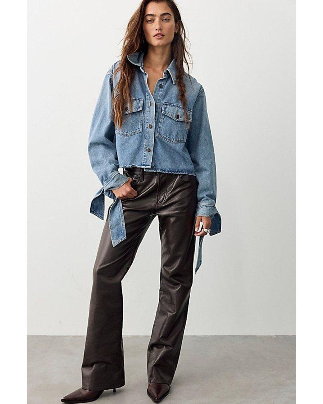 Agolde Blue Hewitt Cropped Button Down Shirt