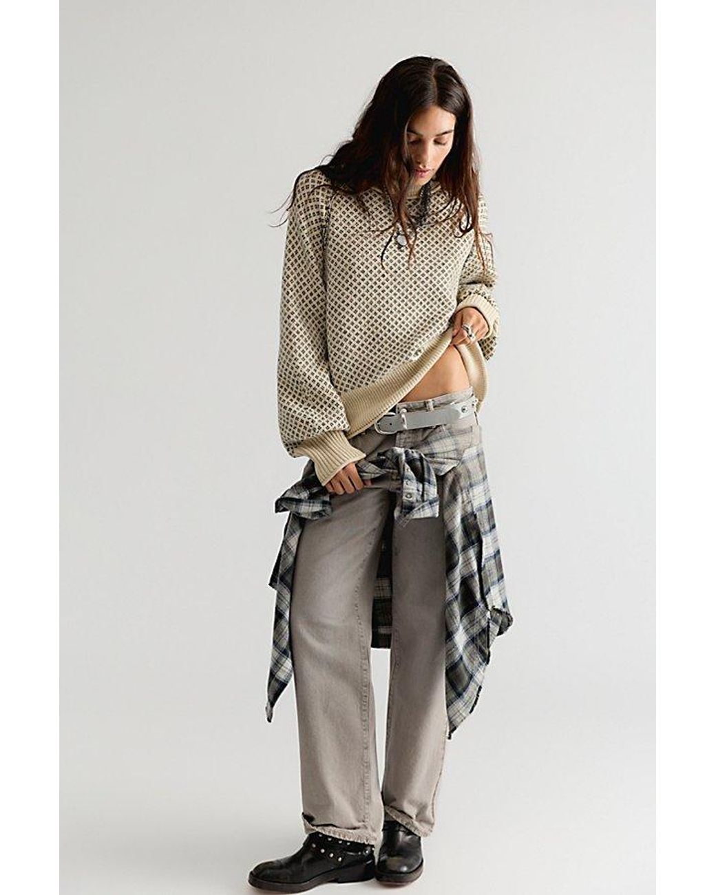 Free People Brown As If Crew Neck Pullover