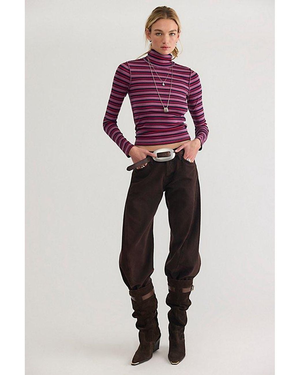 Free People Purple Good Good Stripe Turtleneck Top
