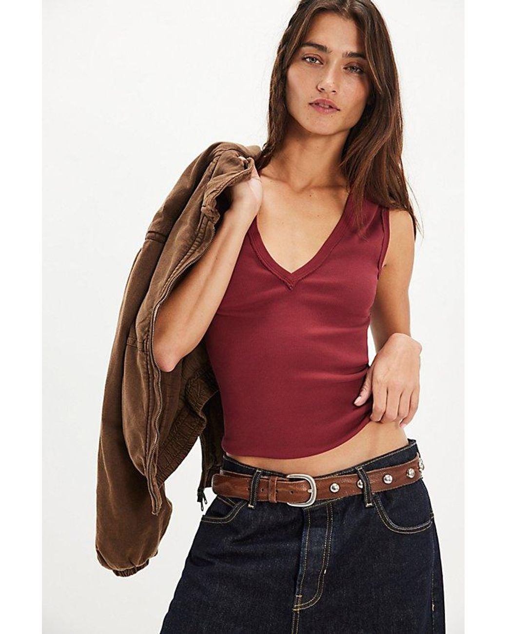 Free People Brown Neria V-Neck Tank Top