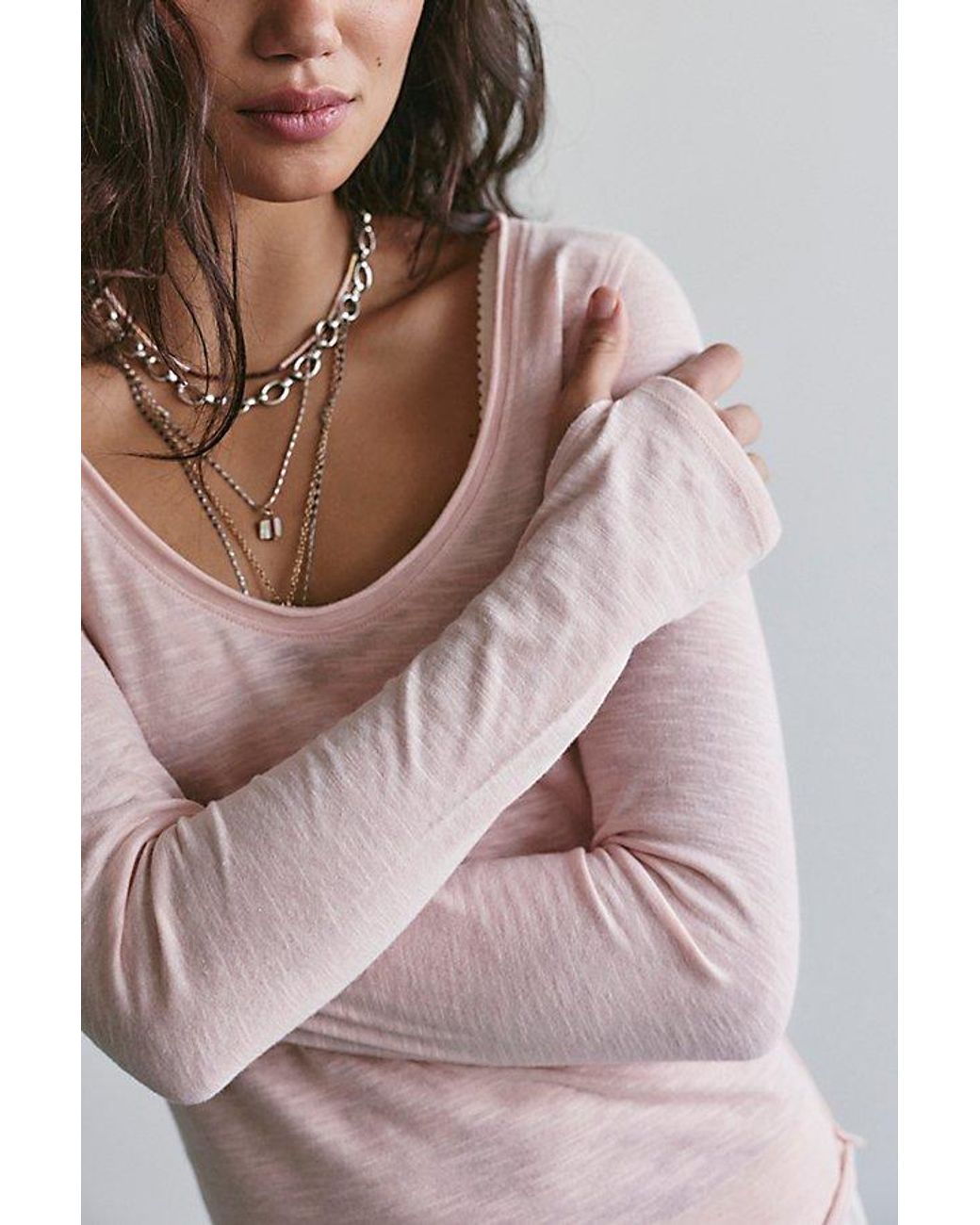 Free People Gray Siren Long Sleeve Top