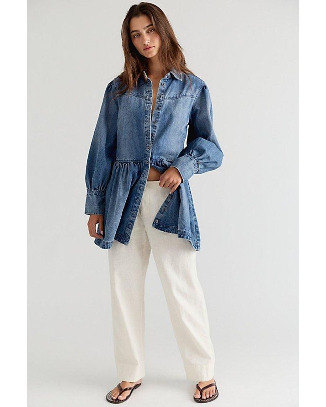 Free People Blue Marris Collared Denim Mini Dress