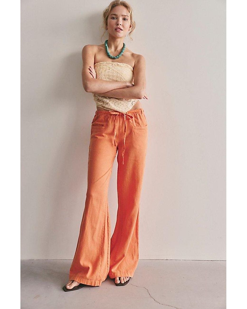 Free People Multicolor Break The Ice Linen Slouch Flare Pants