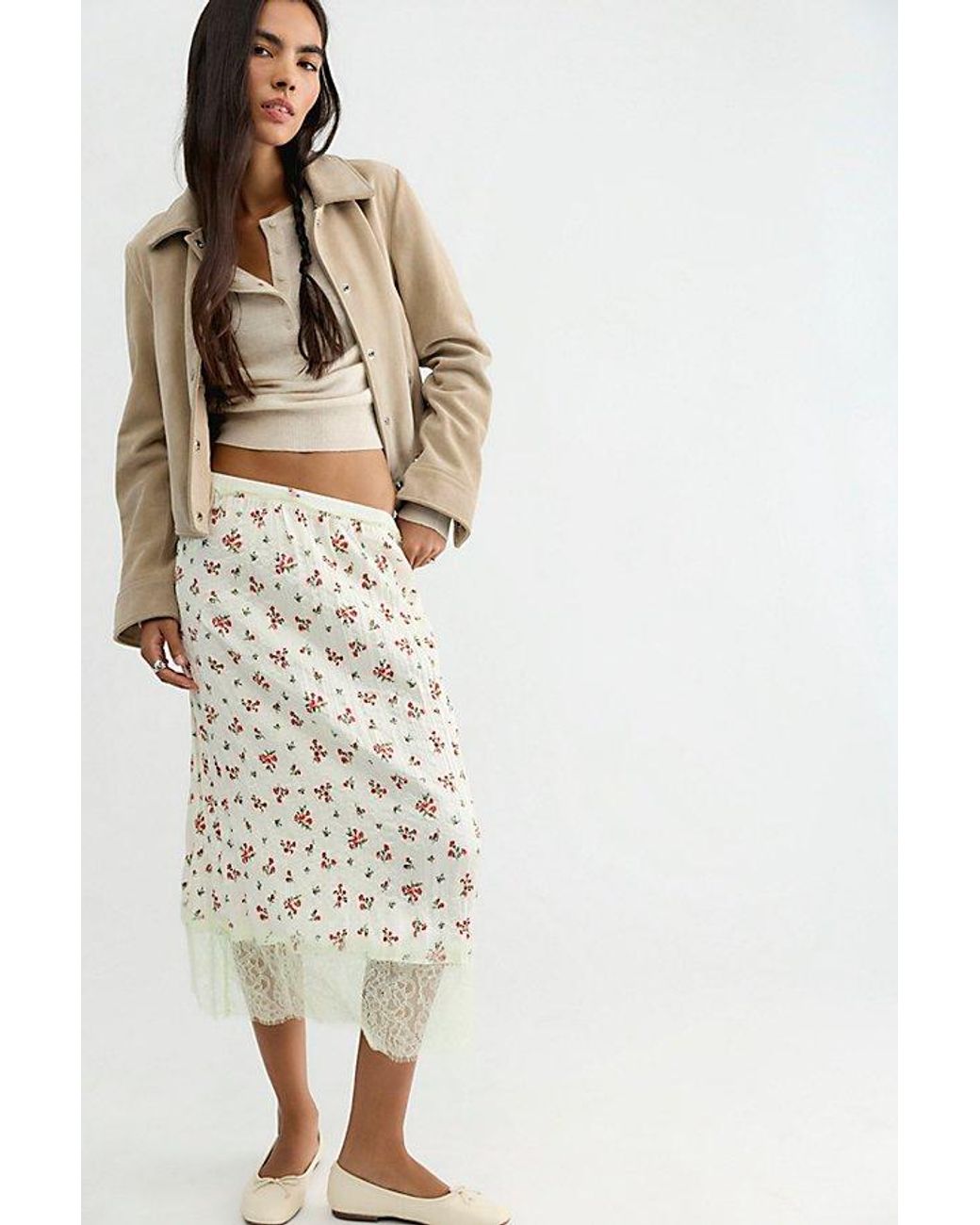 Free People Natural Piper Crinkle Column Midi Skirt