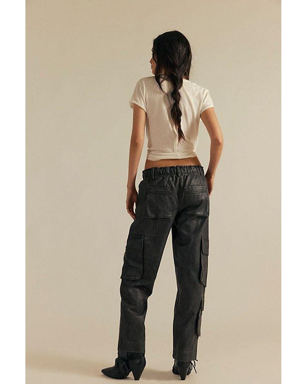 Free People Natural Tahiti Menswear Vegan Leather Pull-On Pants