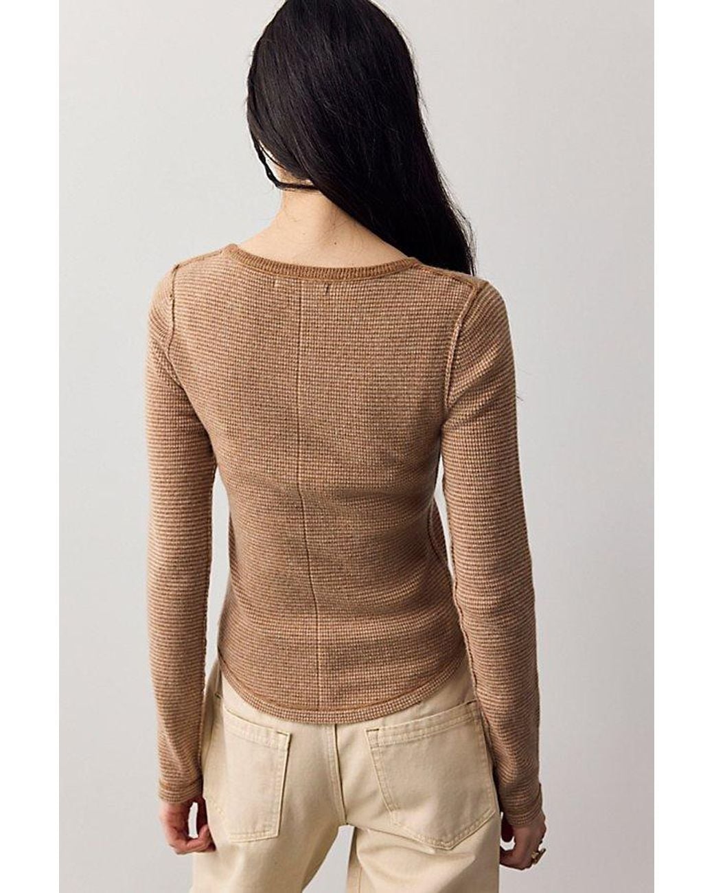 Free People Brown Hudson Striped Cashmere Henley