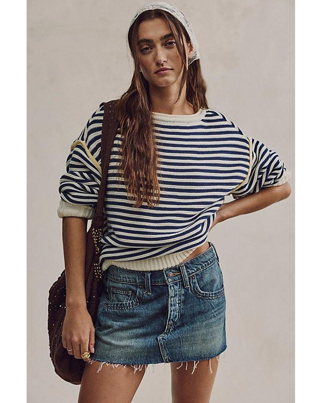 Free People Blue Lainey Low-Rise Mini Skirt