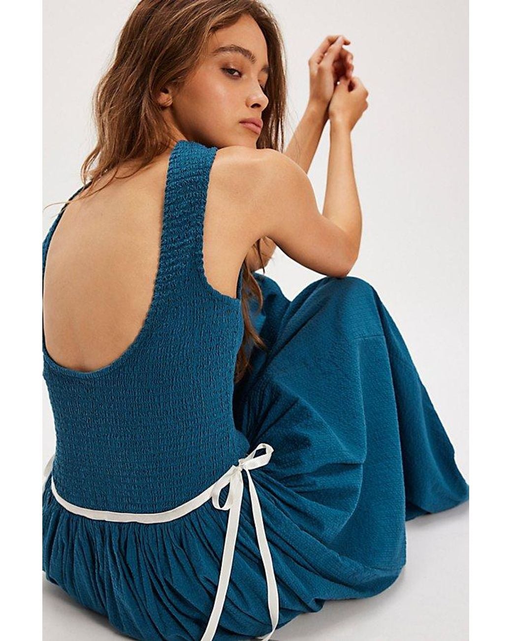 Free People Nightingale Seersucker Midi Dress in Blue | Lyst