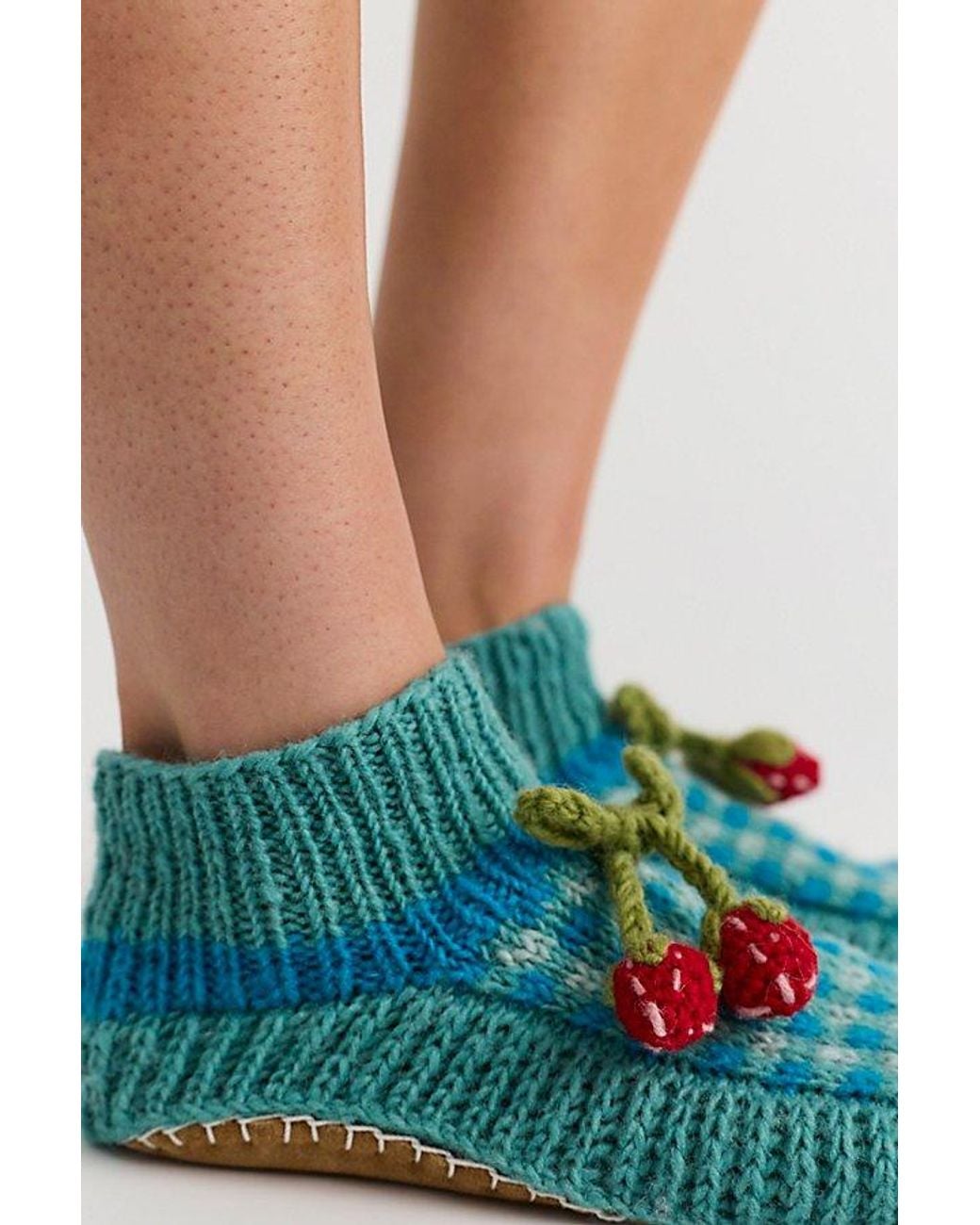 Free People Blue Gingham Slipper Socks
