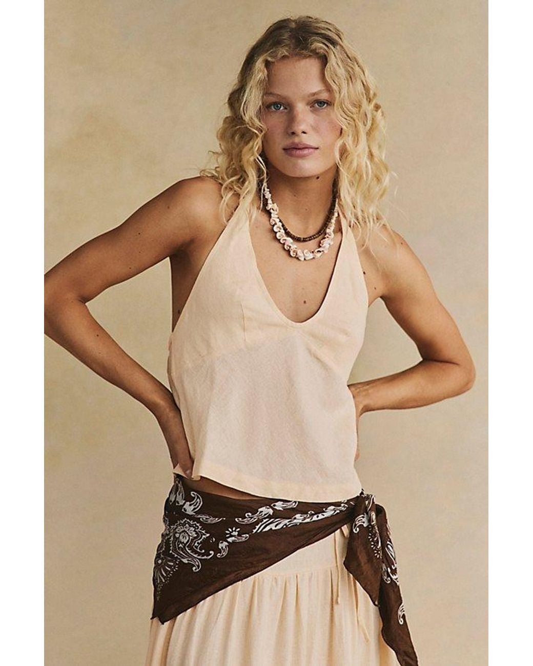 free-est Natural Sandshell Linen Skirt Set By