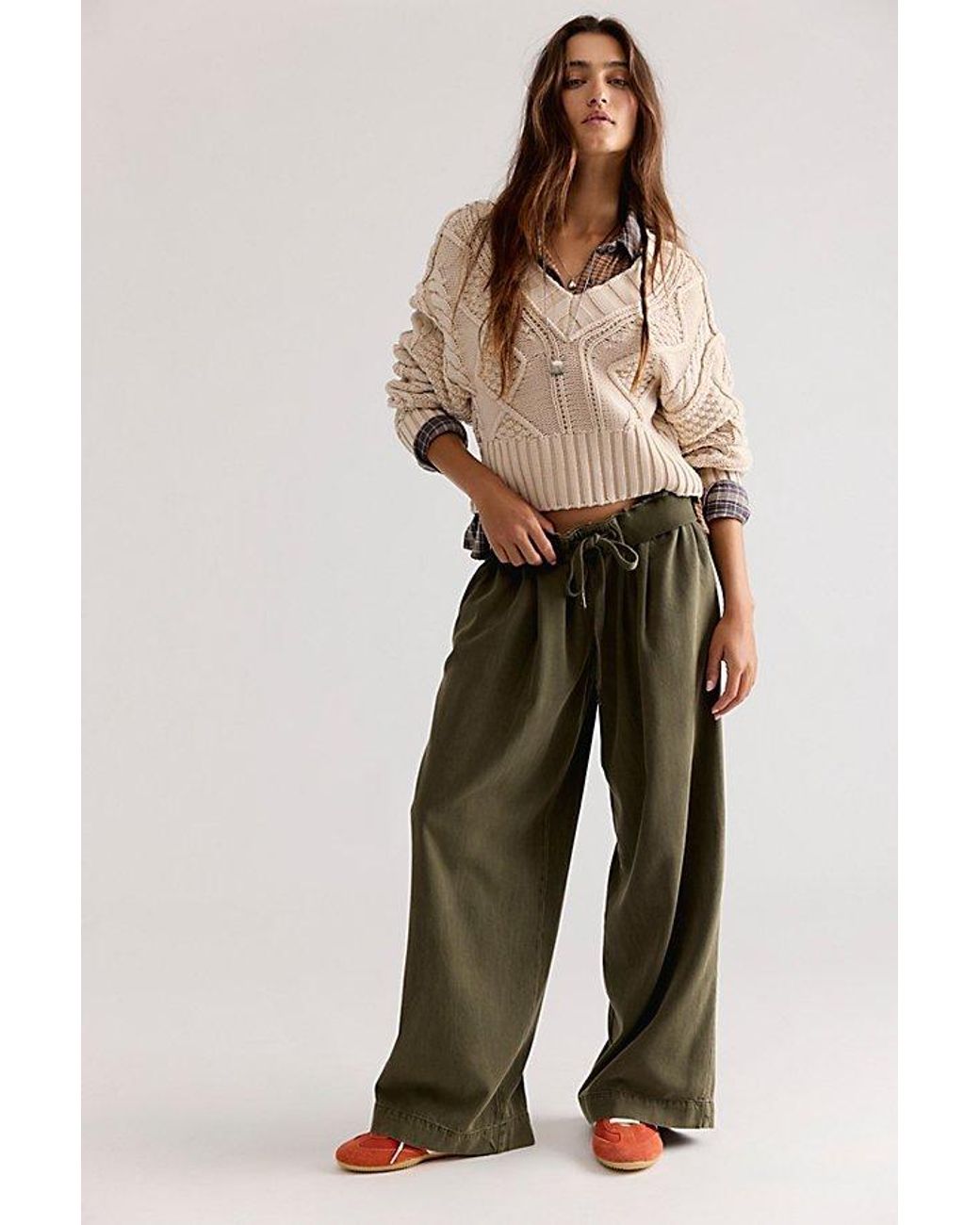 Free People Green Tidal Moon Low-Rise Pull-On Pants