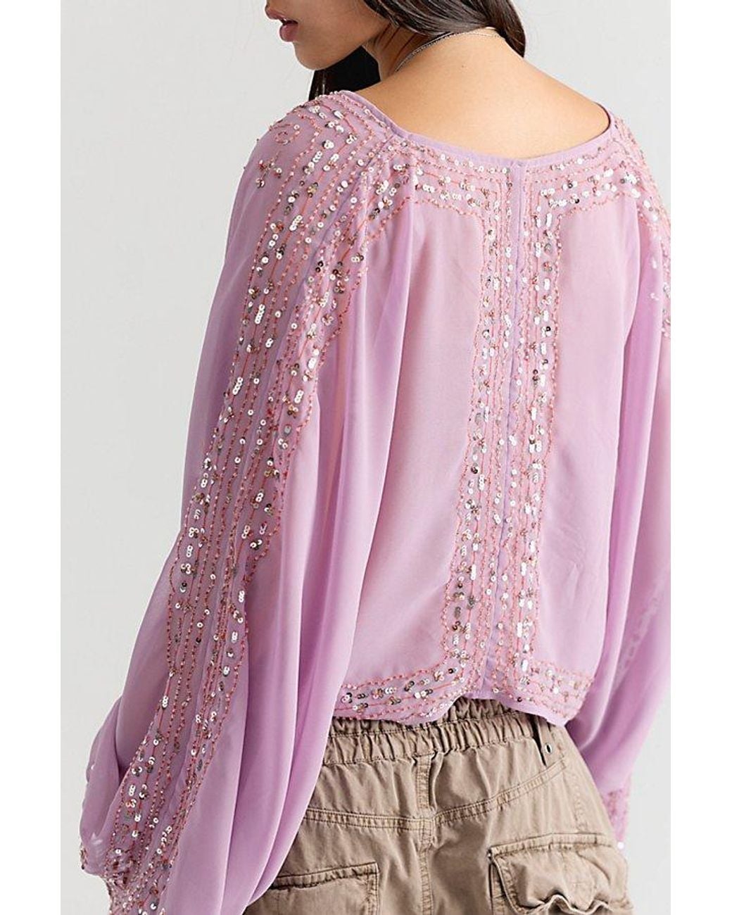 Free People Purple Calla Embellished Cape Top