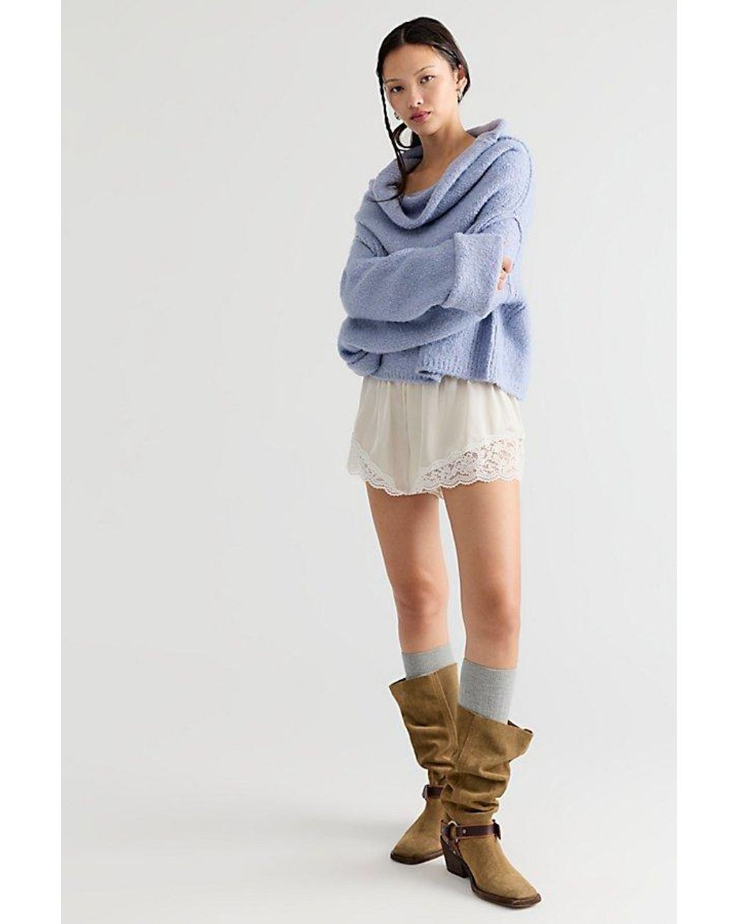 Free People Blue Carrie Off-The-Shoulder Pullover