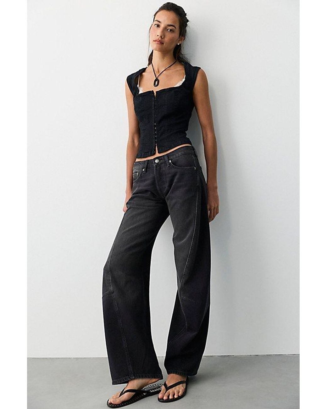 Free People Black Fable Low-Rise Twisted Bowed Jeans