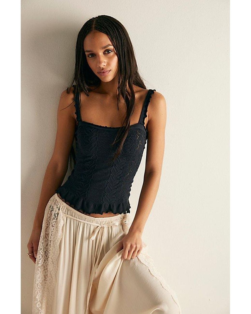 Intimately By Free People Black So Soft Frill Square Neck Tank Top By