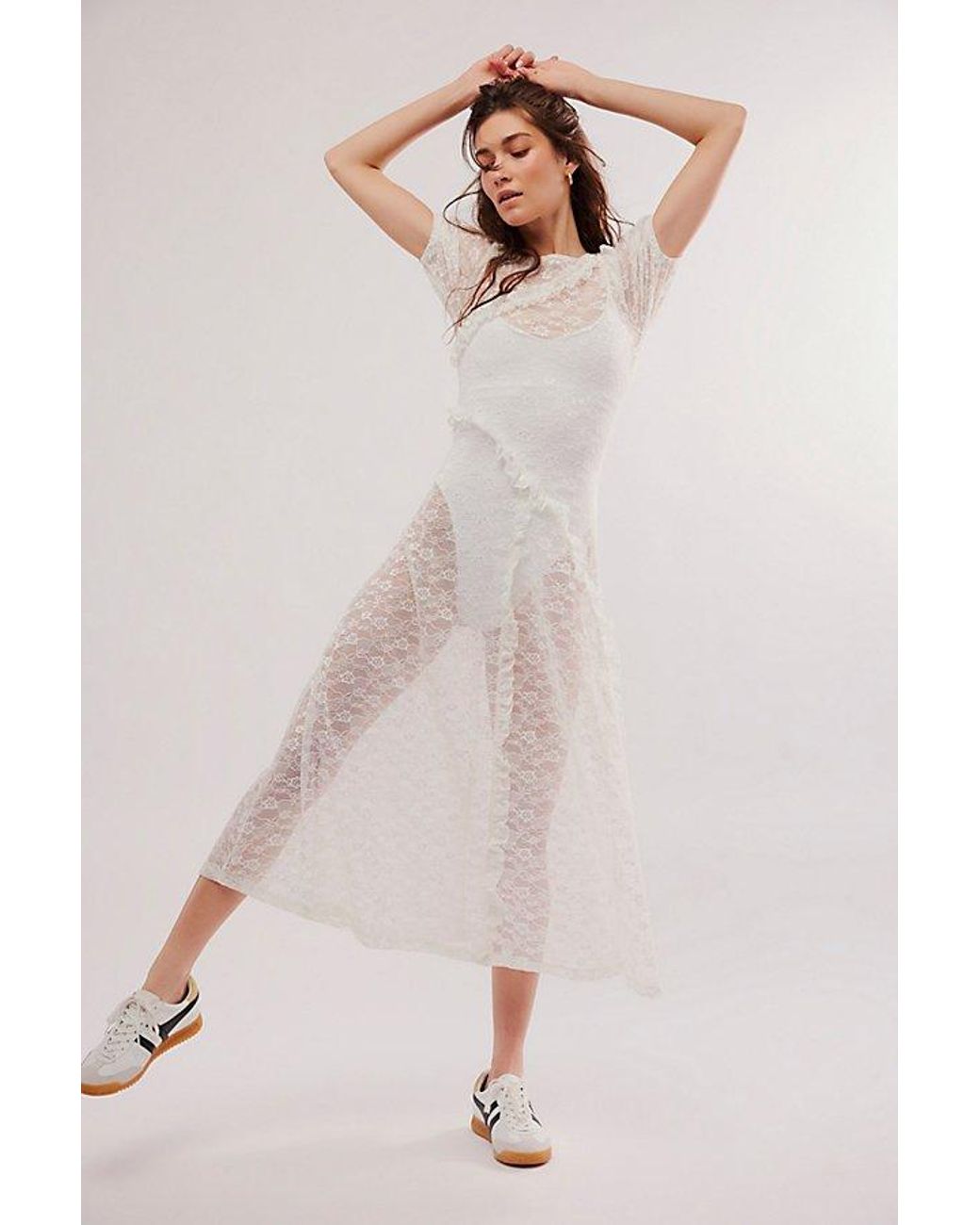 マダマダ maddermadder lace collar dress Damson Madder Flower Lace Midi Dress in White | Lyst