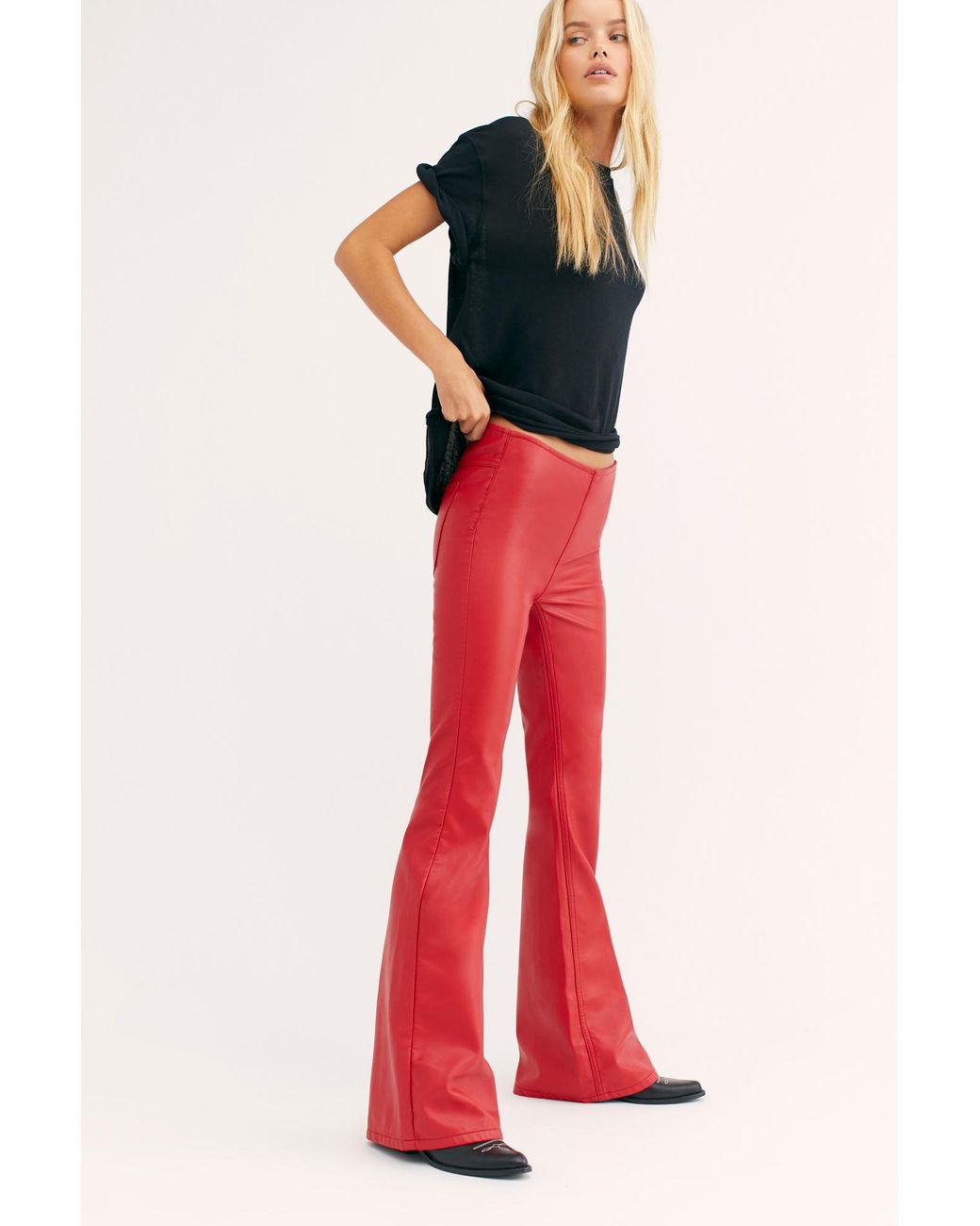 Title: Free People Leather Penny Pull-on Vegan Trousers in Red | Lyst