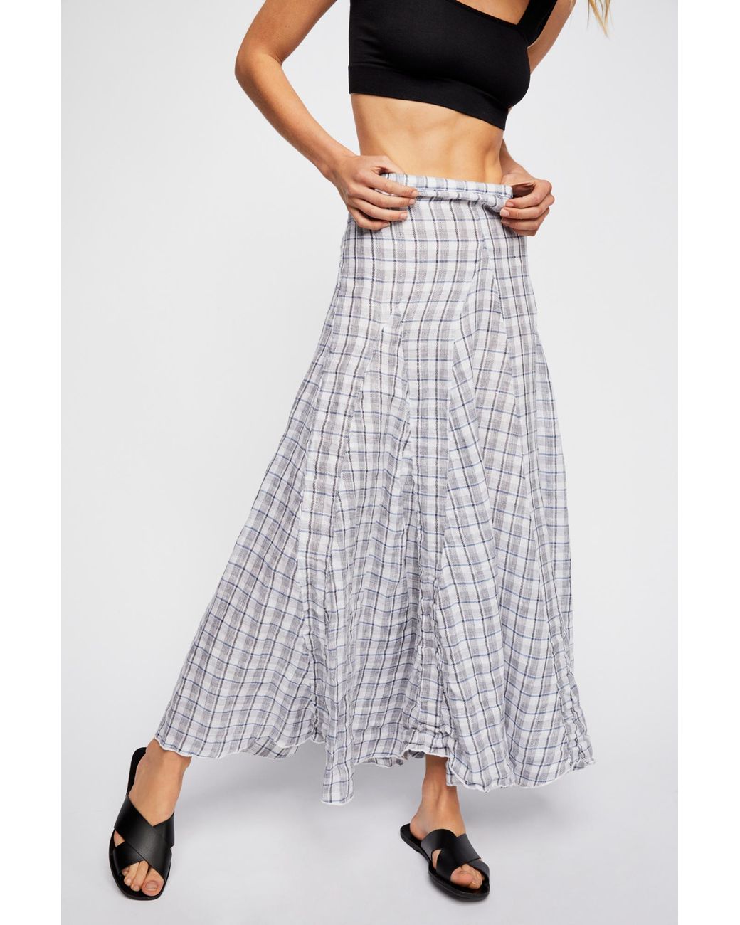 Free People Women's Blue Linen Maxi Skirt By Cp