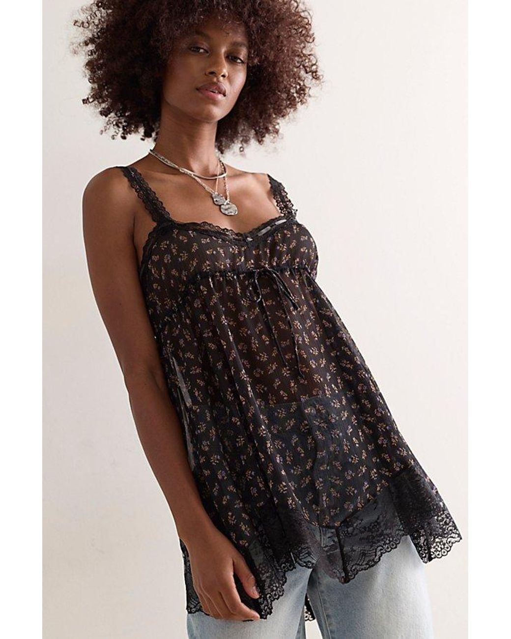 Intimately By Free People Black Cala Luna Mini Slip Dress By