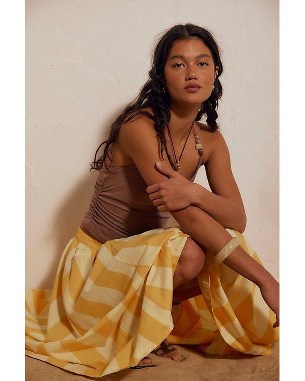 free-est Brown Lowen Striped Midi Skirt By
