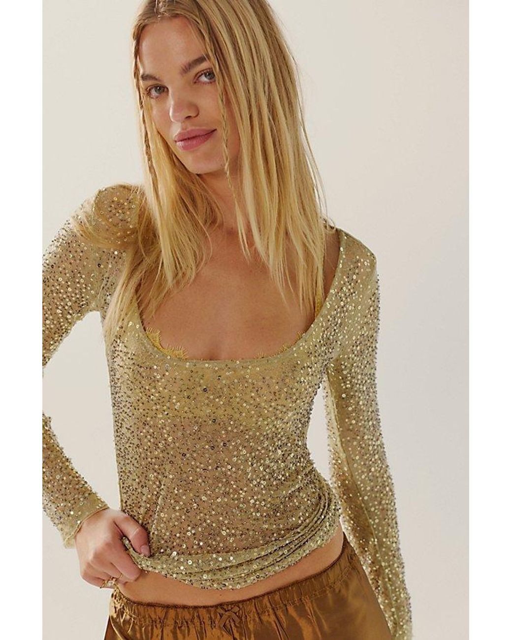 Intimately By Free People Green All That Glitters Long Sleeve Top By