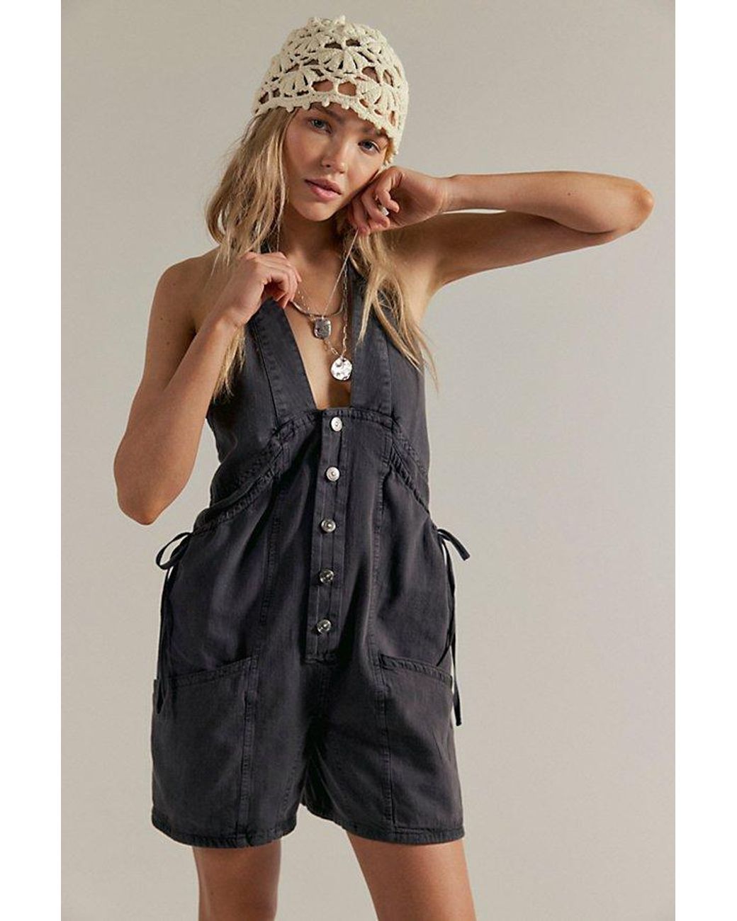 Free People Black Bonanza One-Piece Shortalls