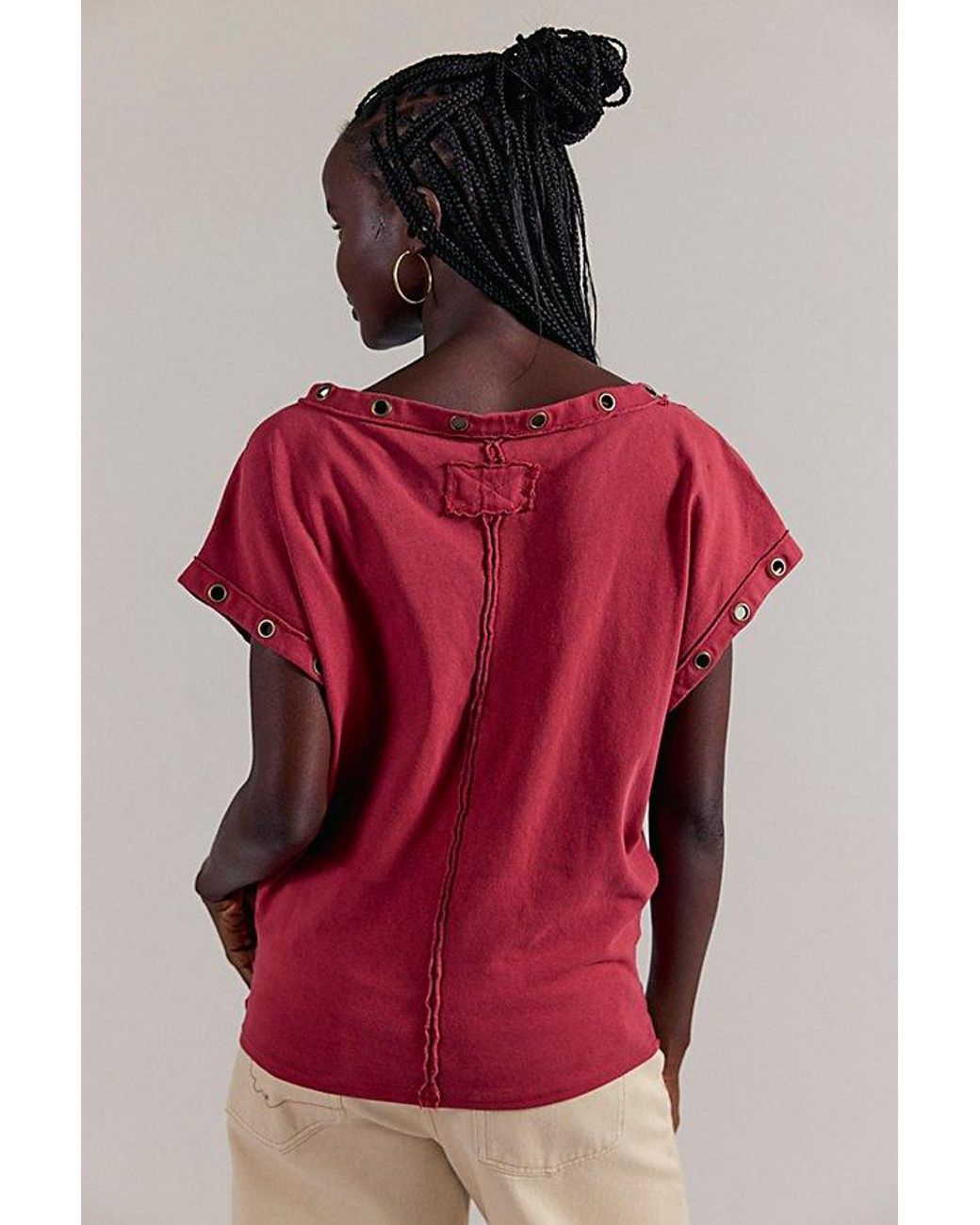 Free People Red Off-The-Shoulder Billie Tee