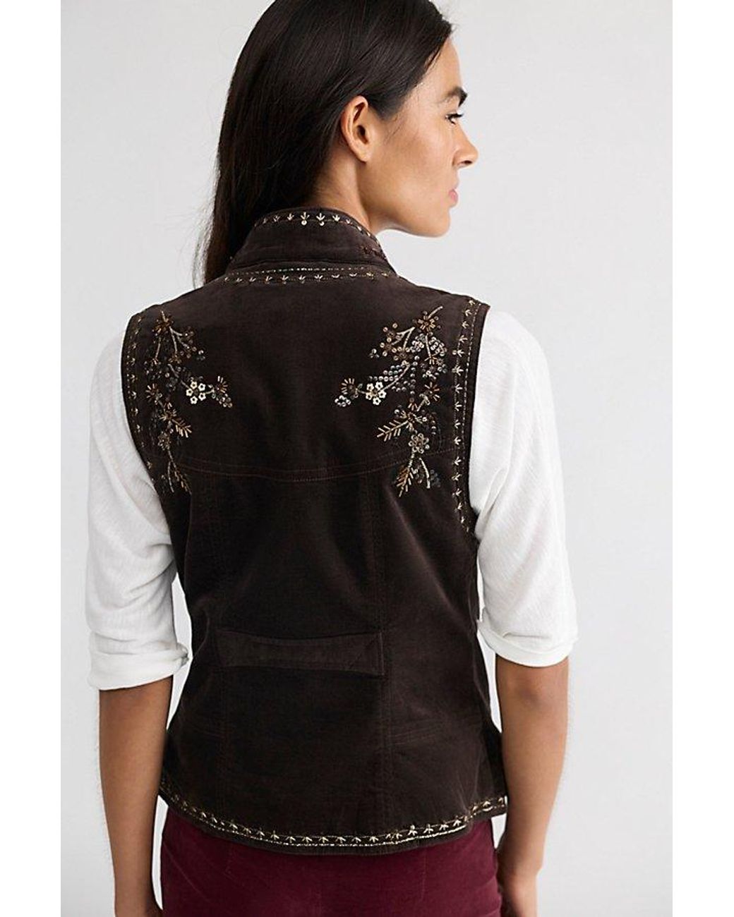 Free People White Veritas Embellished Velvet Vest Jacket