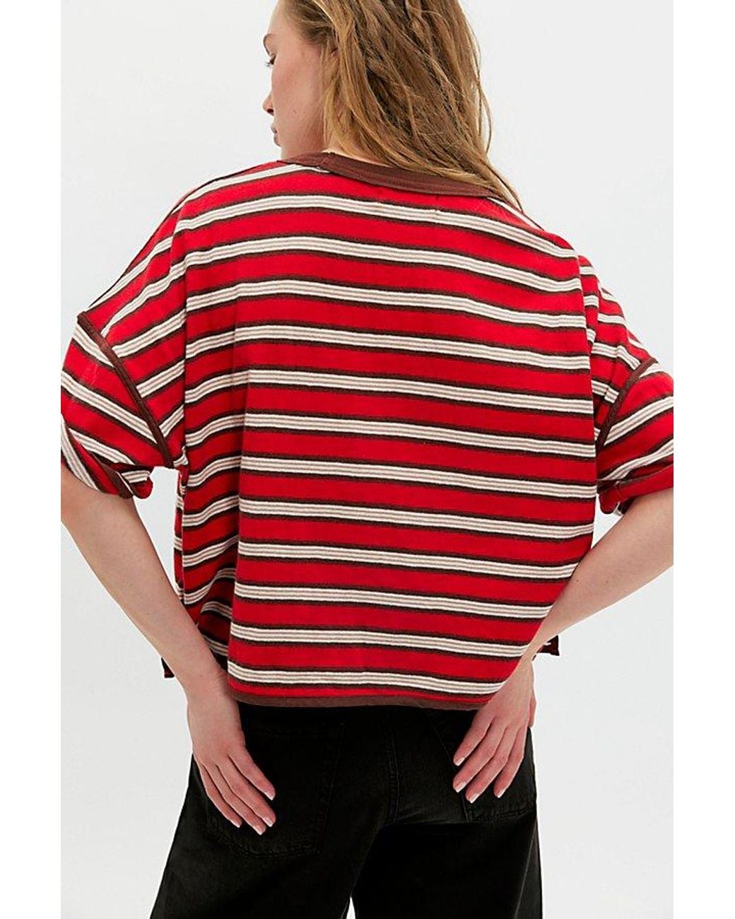 Free People Red Clean Rugby Tee