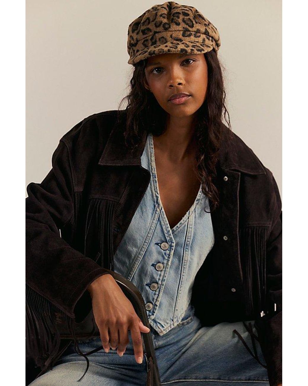 Free People 90's Leopard Cadet Hat in Brown | Lyst