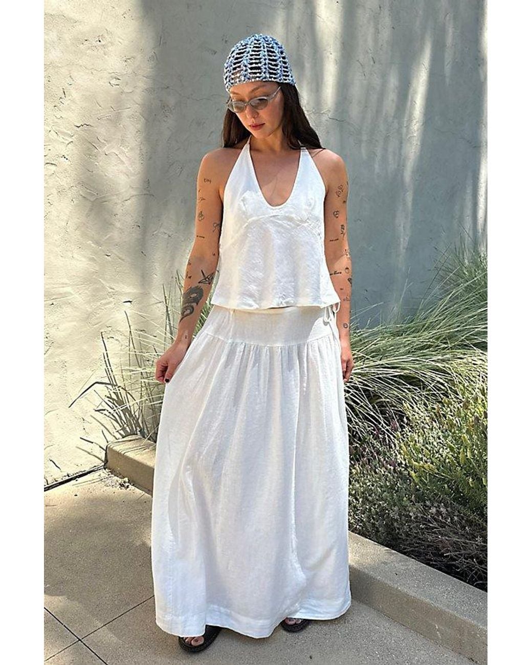 free-est Natural Sandshell Linen Skirt Set By