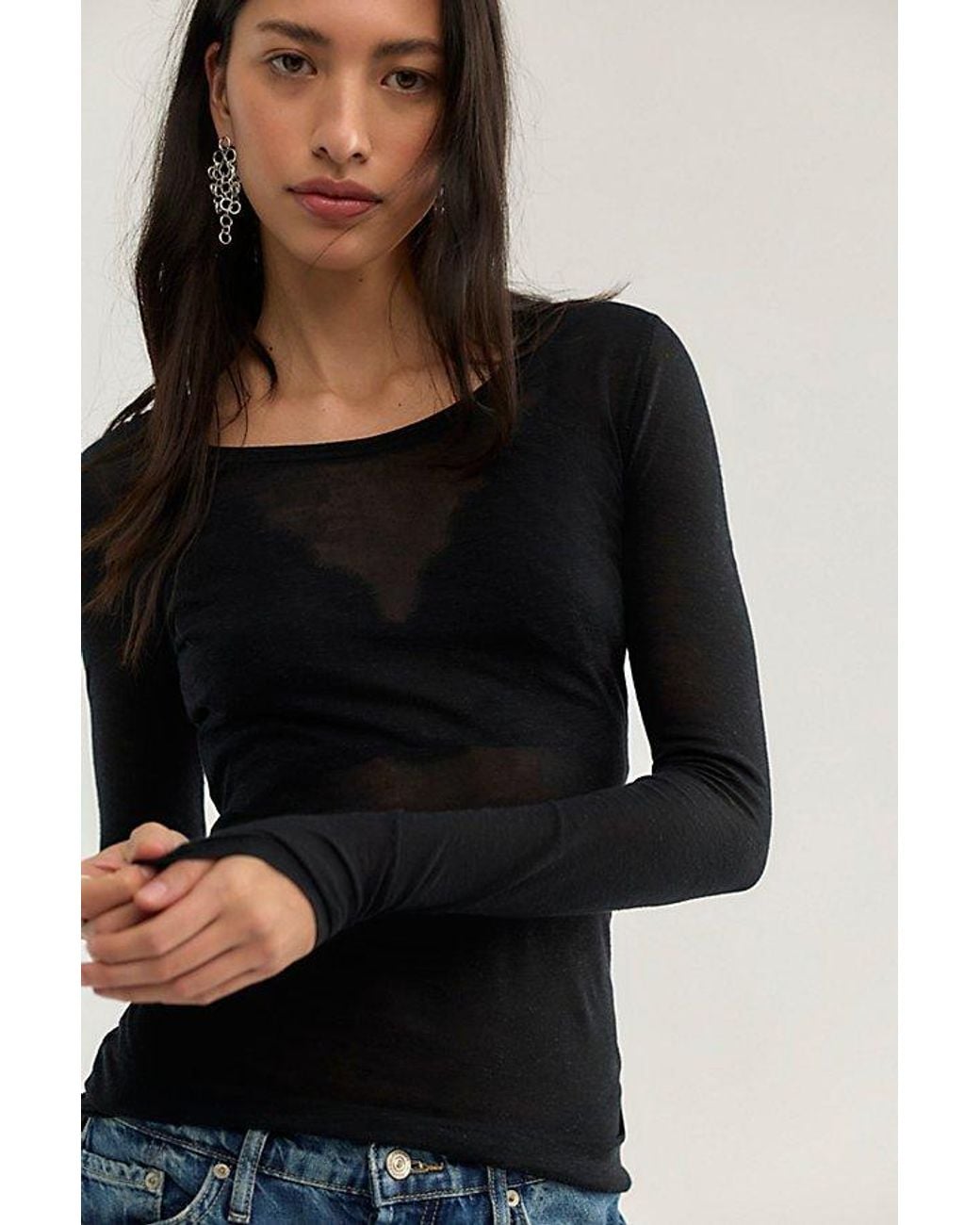 Intimately By Free People Black Stackable Sheer Layering Long Sleeve By