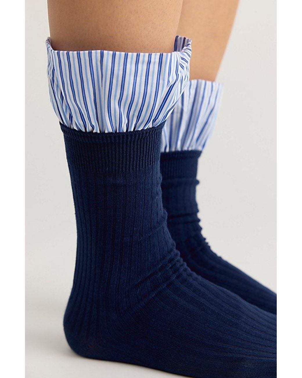 High Heel Jungle Blue Lauren Pinstripe Cuff Socks By