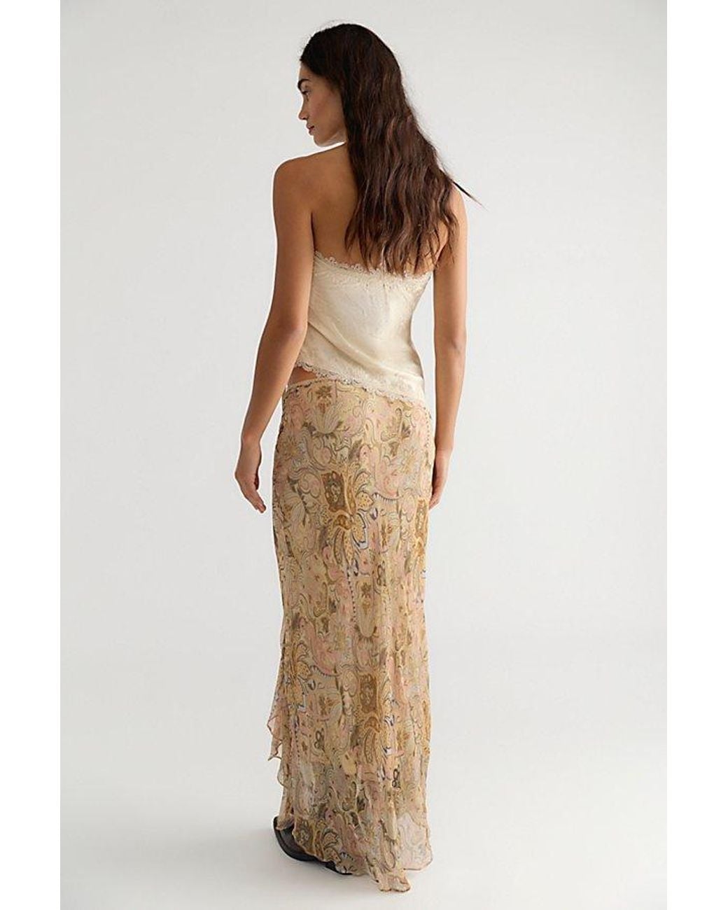 Spell Natural Damask Ruffle Midi Skirt