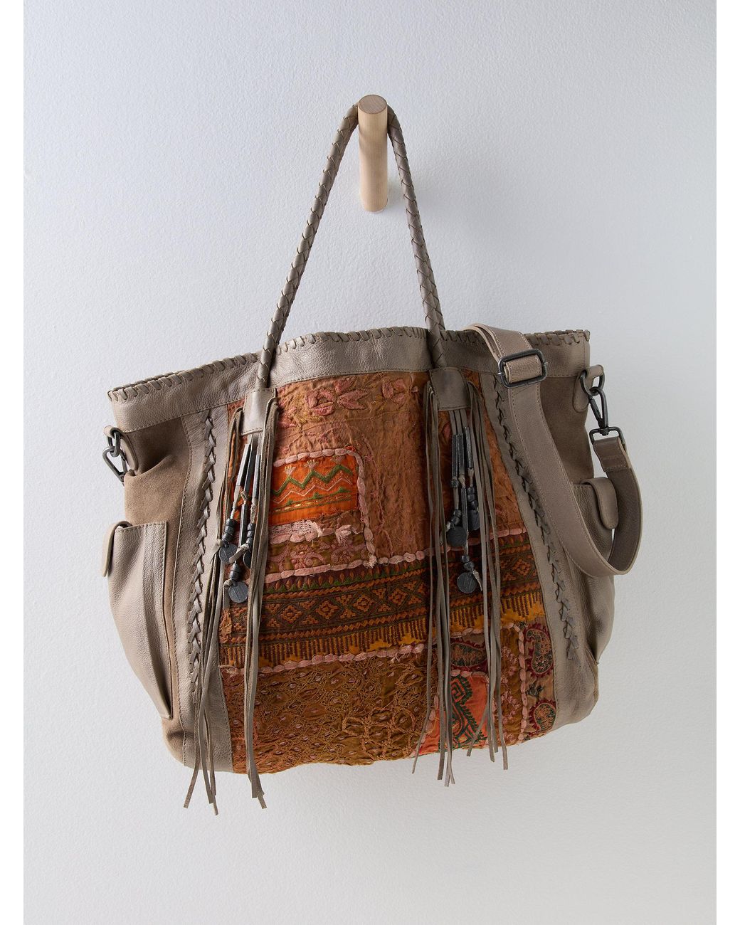 FREE PEOPLE TOTE Hideaway Oversize Canvas Leather Straps Shoulder Bag Purse  | eBay