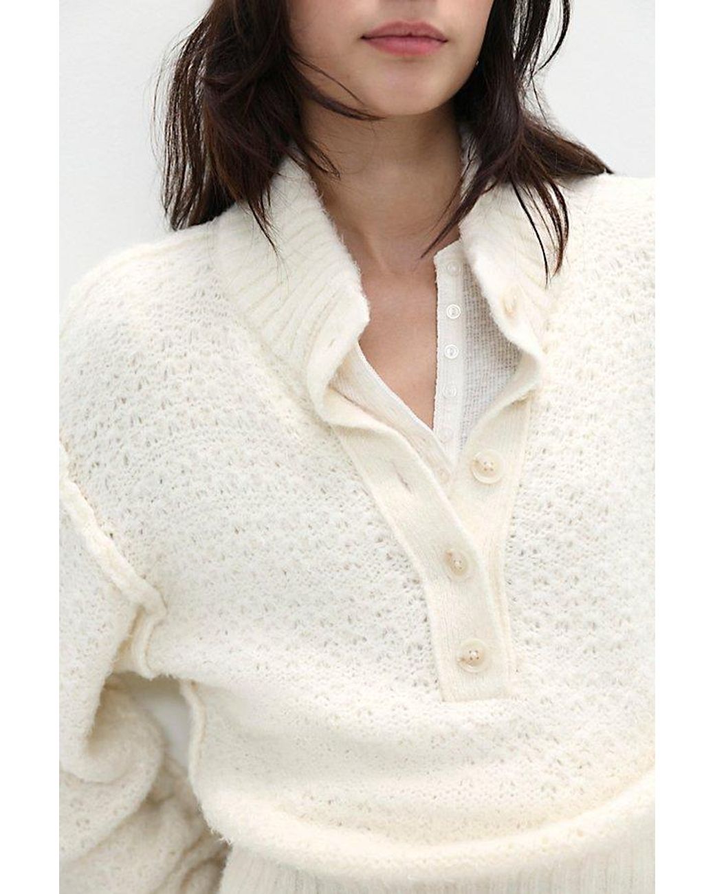 Free People Natural Tucked Henley Pullover