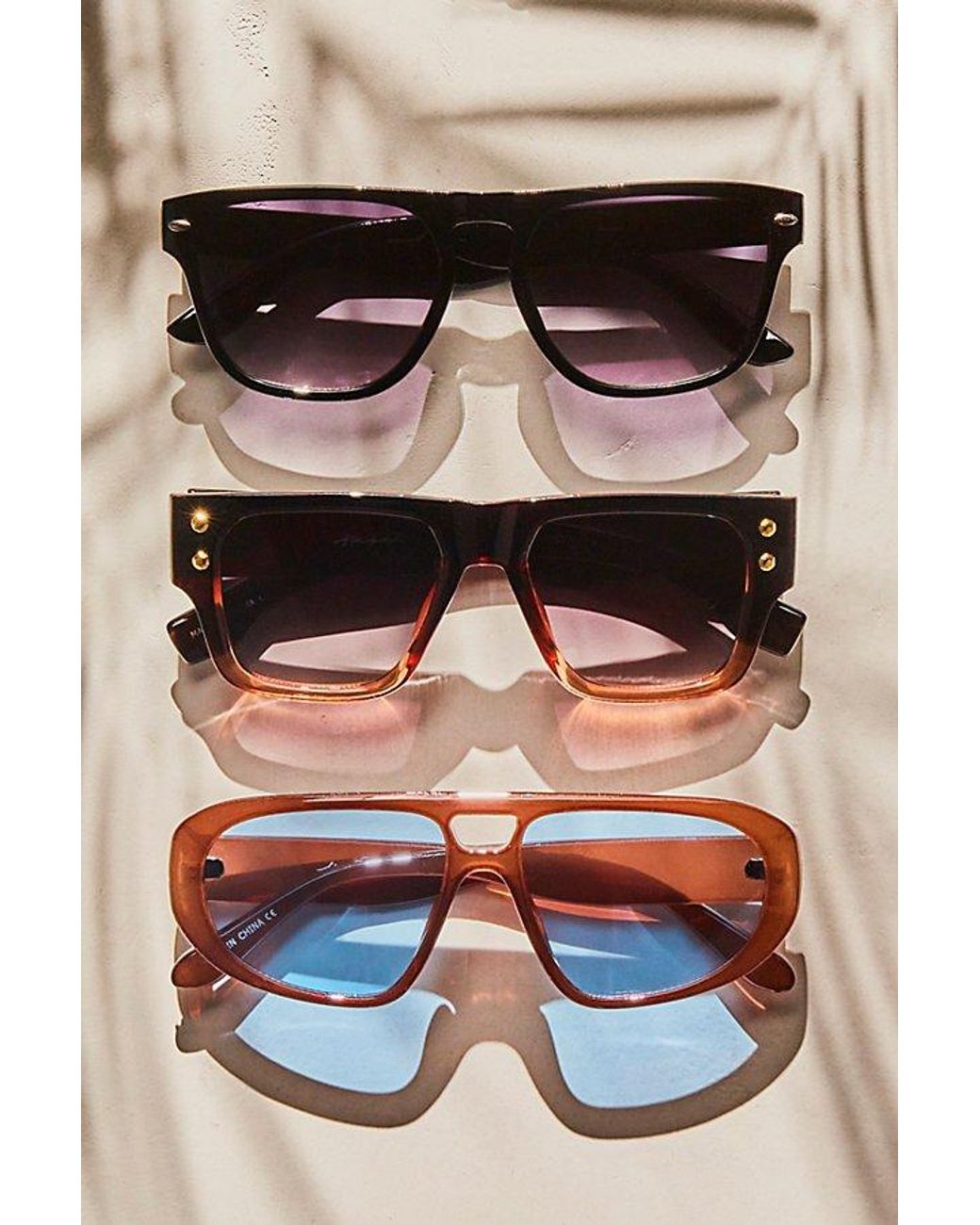 Free People Brisbane Studded Rectangle Sunglasses in Brown  display picture 1
