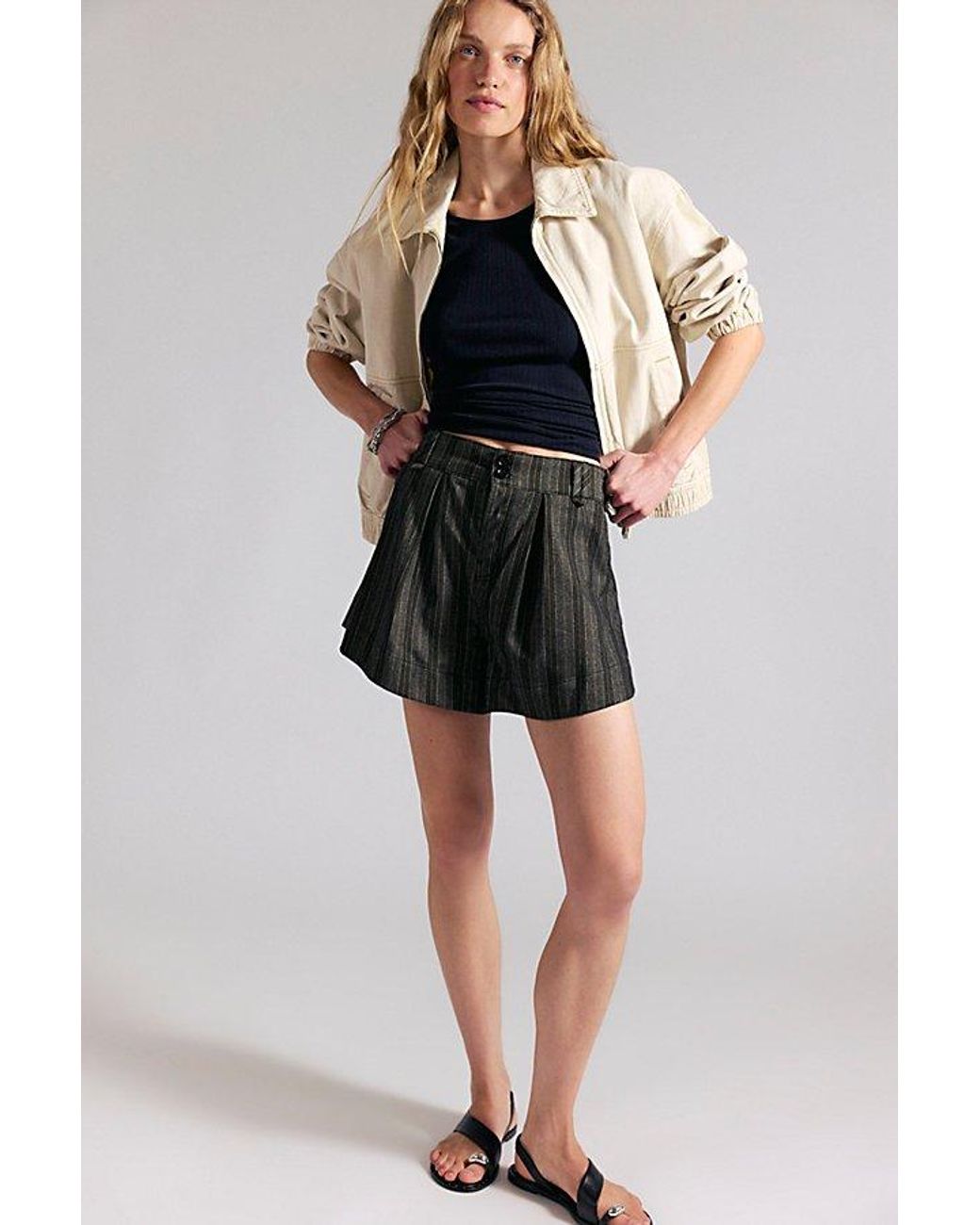 Free People Black Marina Menswear Trouser Shorts