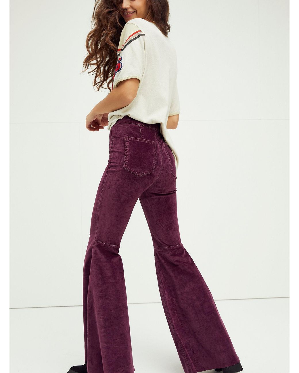 Free People Just Float On Velvet Flare Jeans in Purple