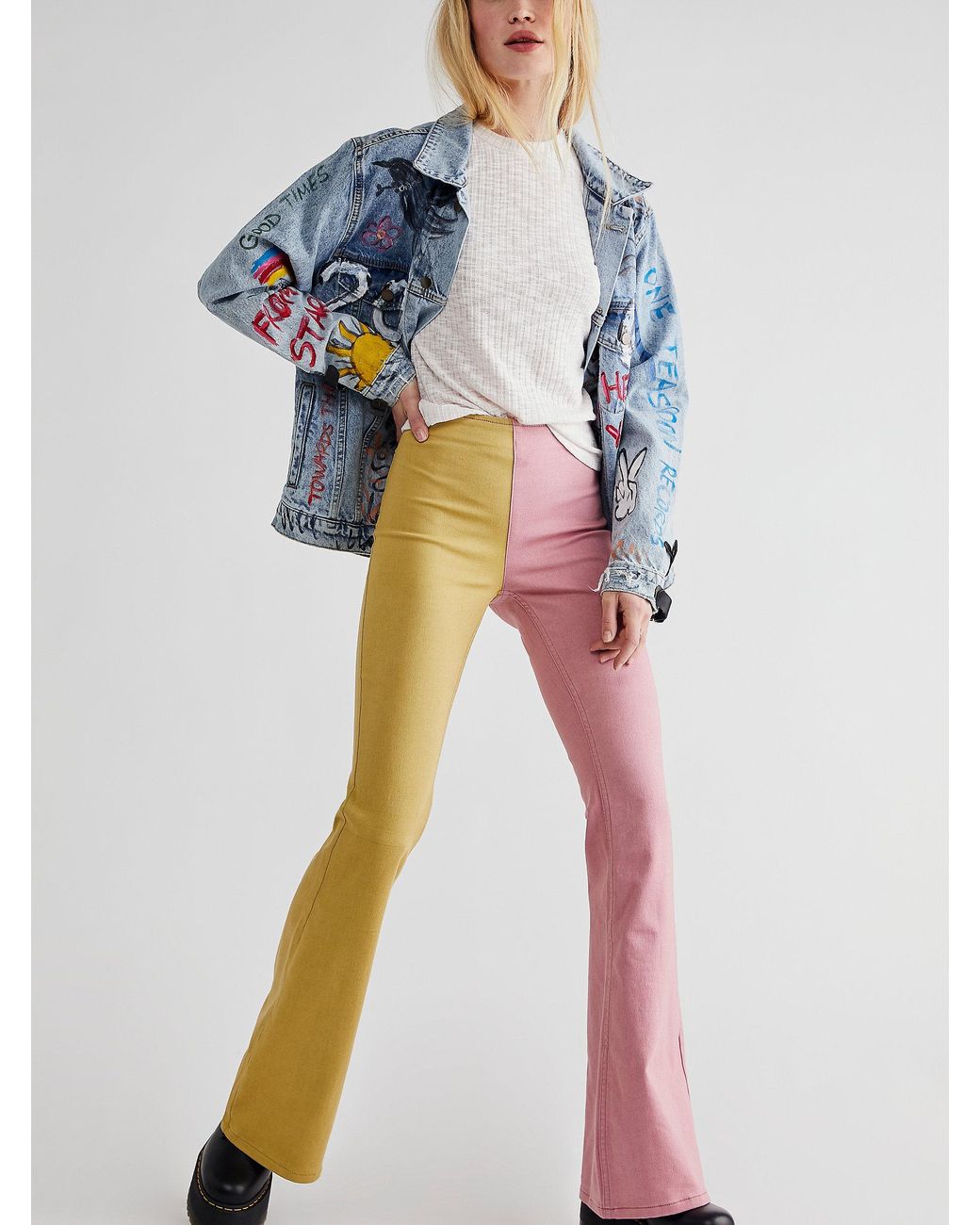 Free People Penny Pull on Colorblock Flare Jeans Lyst