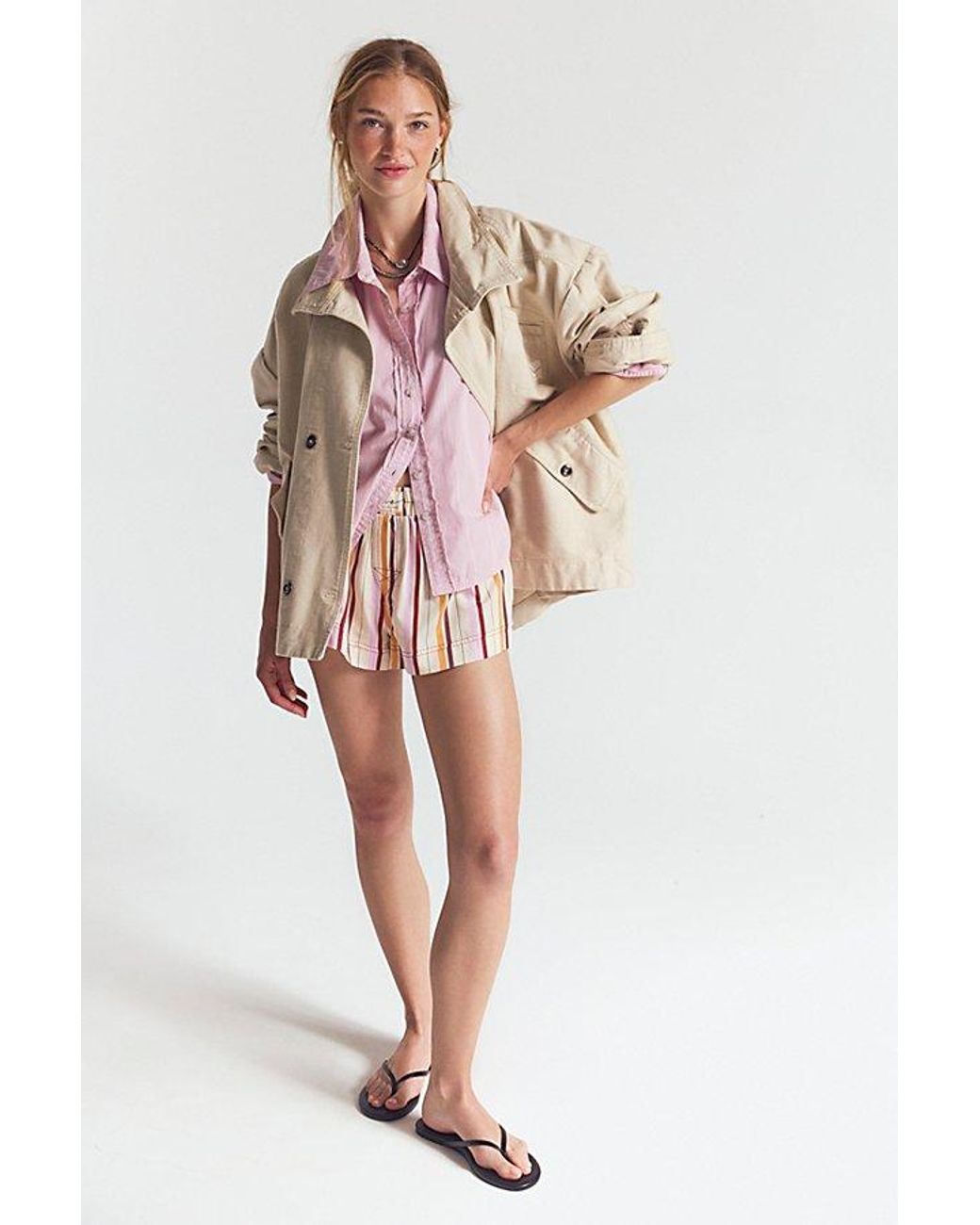 Free People Pink Seaside Cotton Stripe Shirt