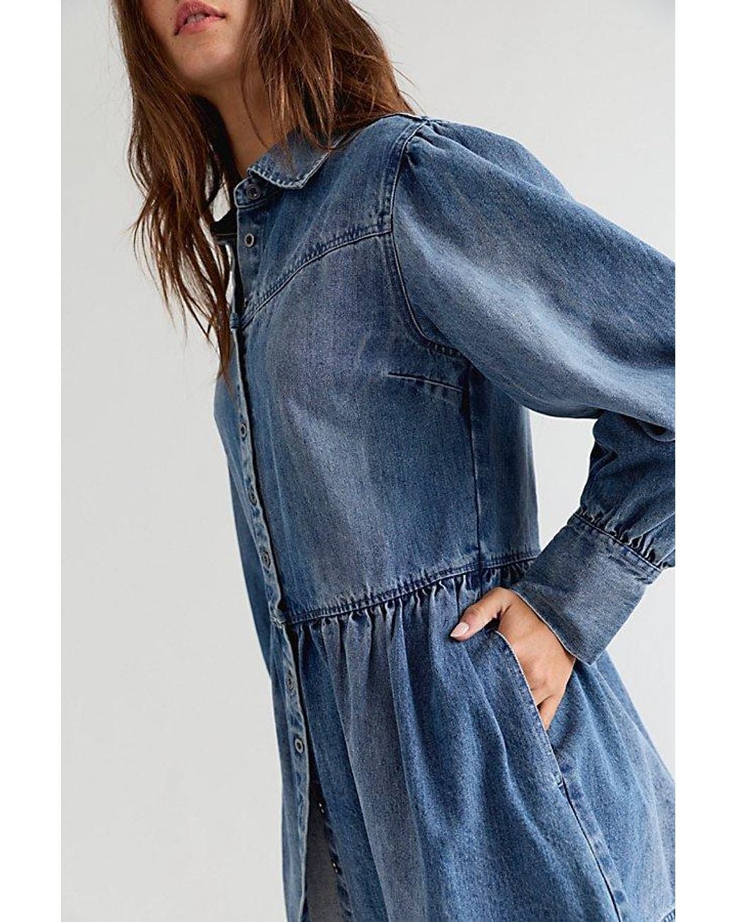 Free People Blue Marris Collared Denim Mini Dress