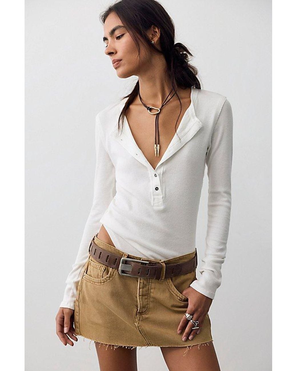 Free People White Lainey Low-Rise Mini Skirt
