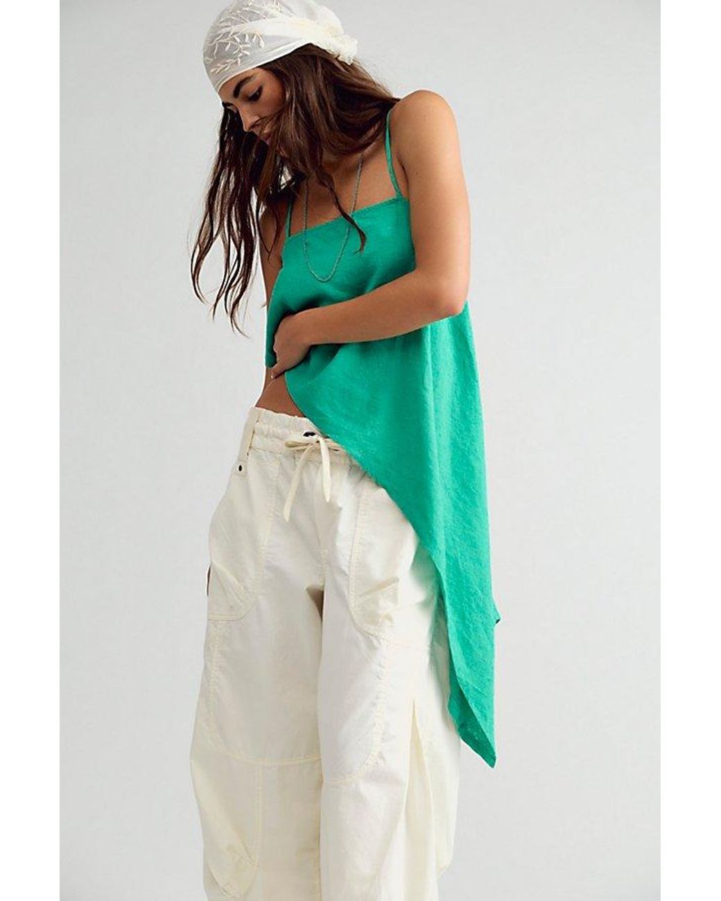 free-est Green Sandshell Linen Delia Top By
