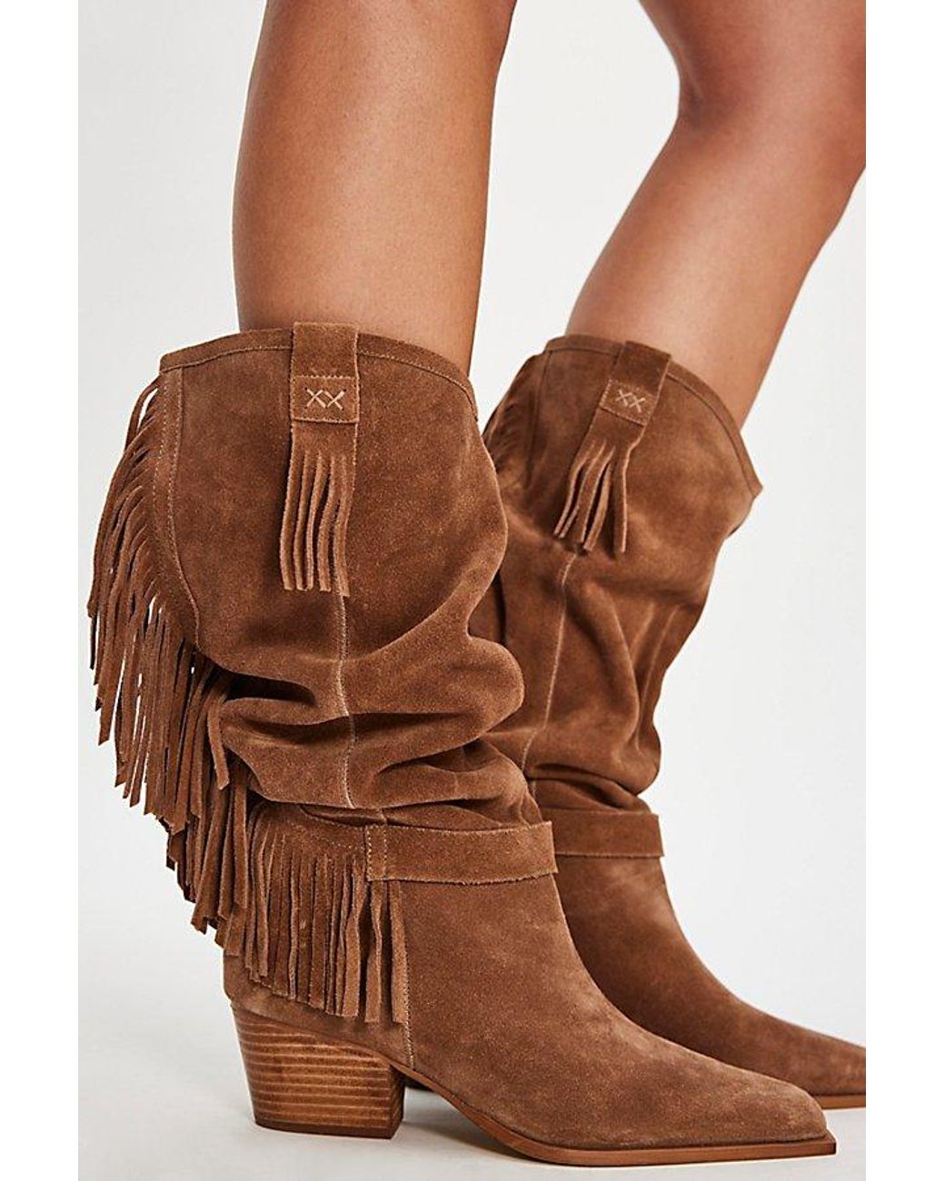 Free People Faith Fringe Western Boots in Brown | Lyst