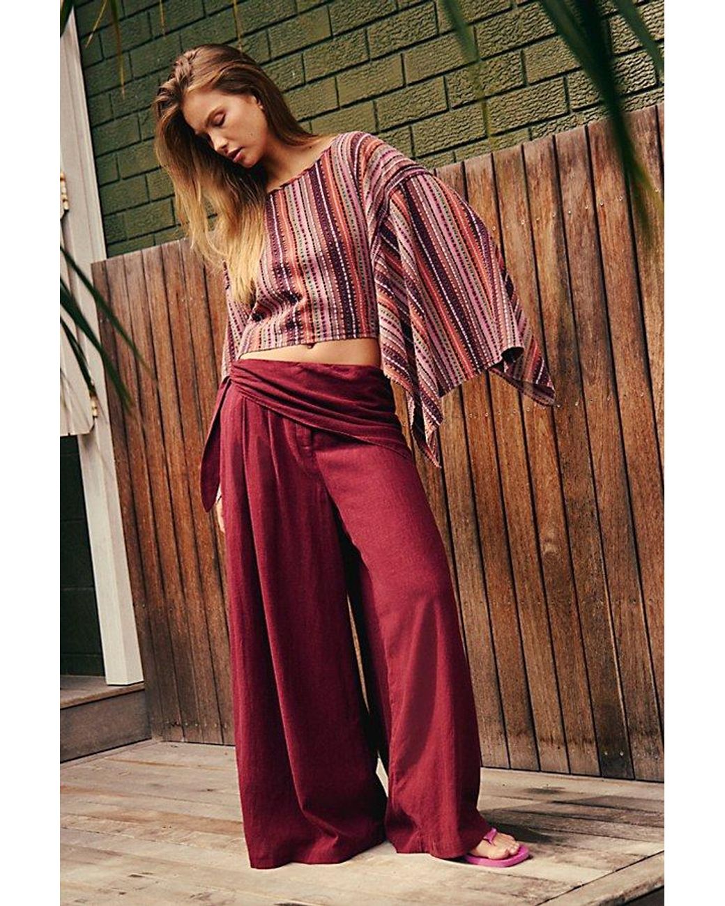 free-est Red Sandshell Linen Priya Sarong Pants By