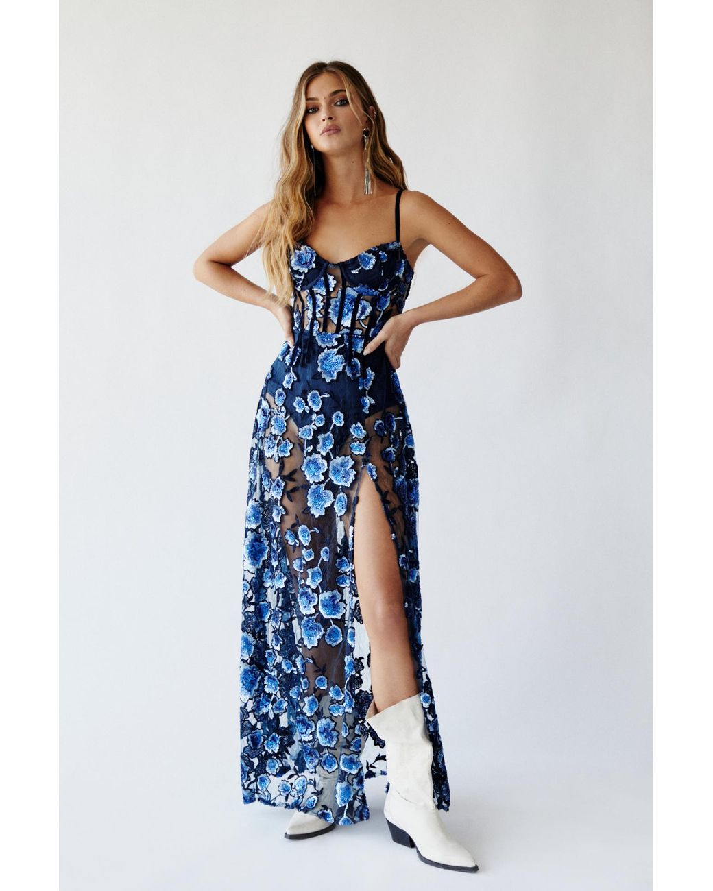 Free People Victoria Embroidered Sequin Maxi Party Dress By For Love Lemons in Blue Lyst UK