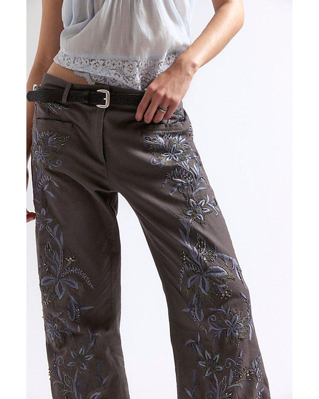 Free People Gray Taylen Embellished Flare Pants