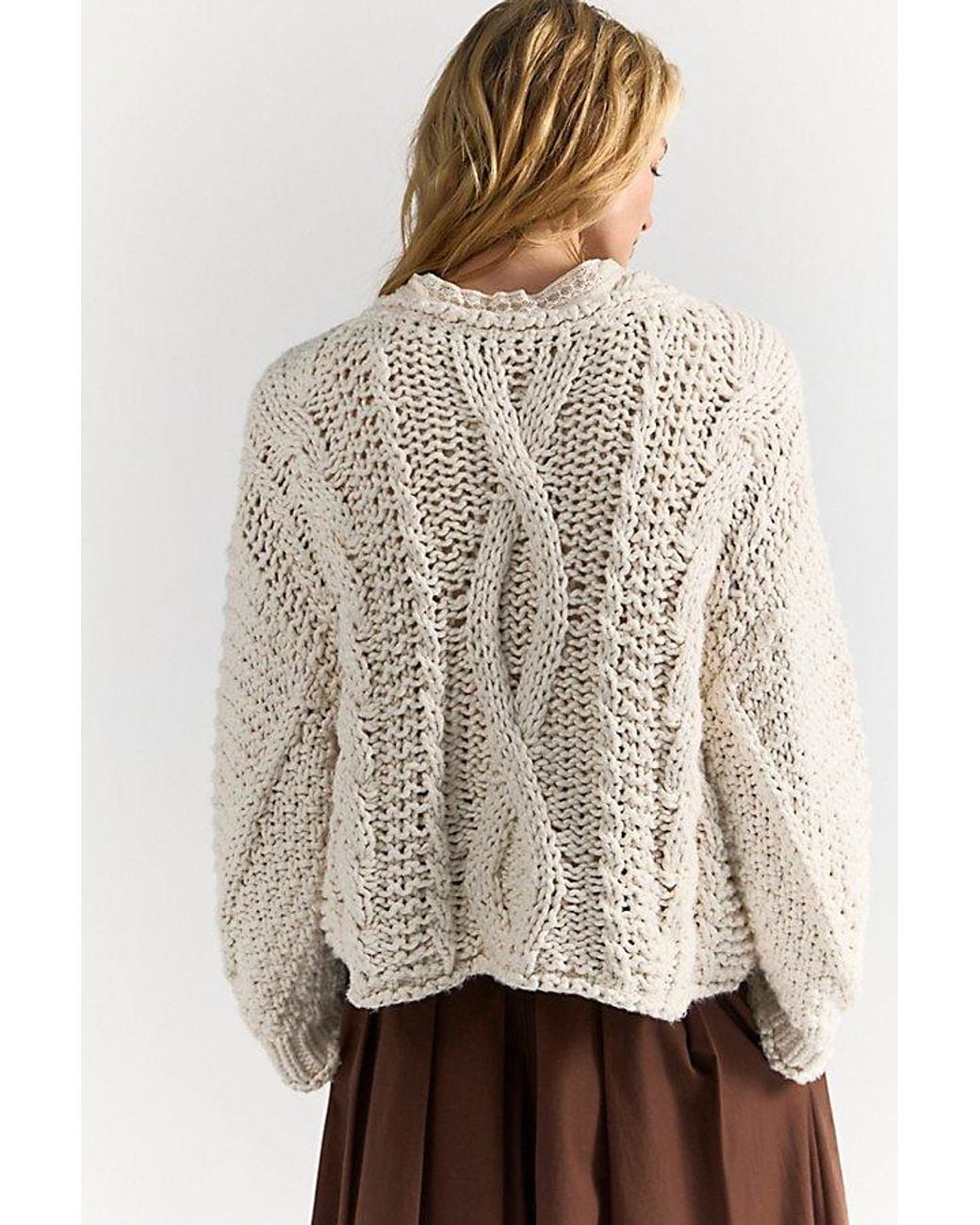 Free People Natural Lola Cable Knit Pullover