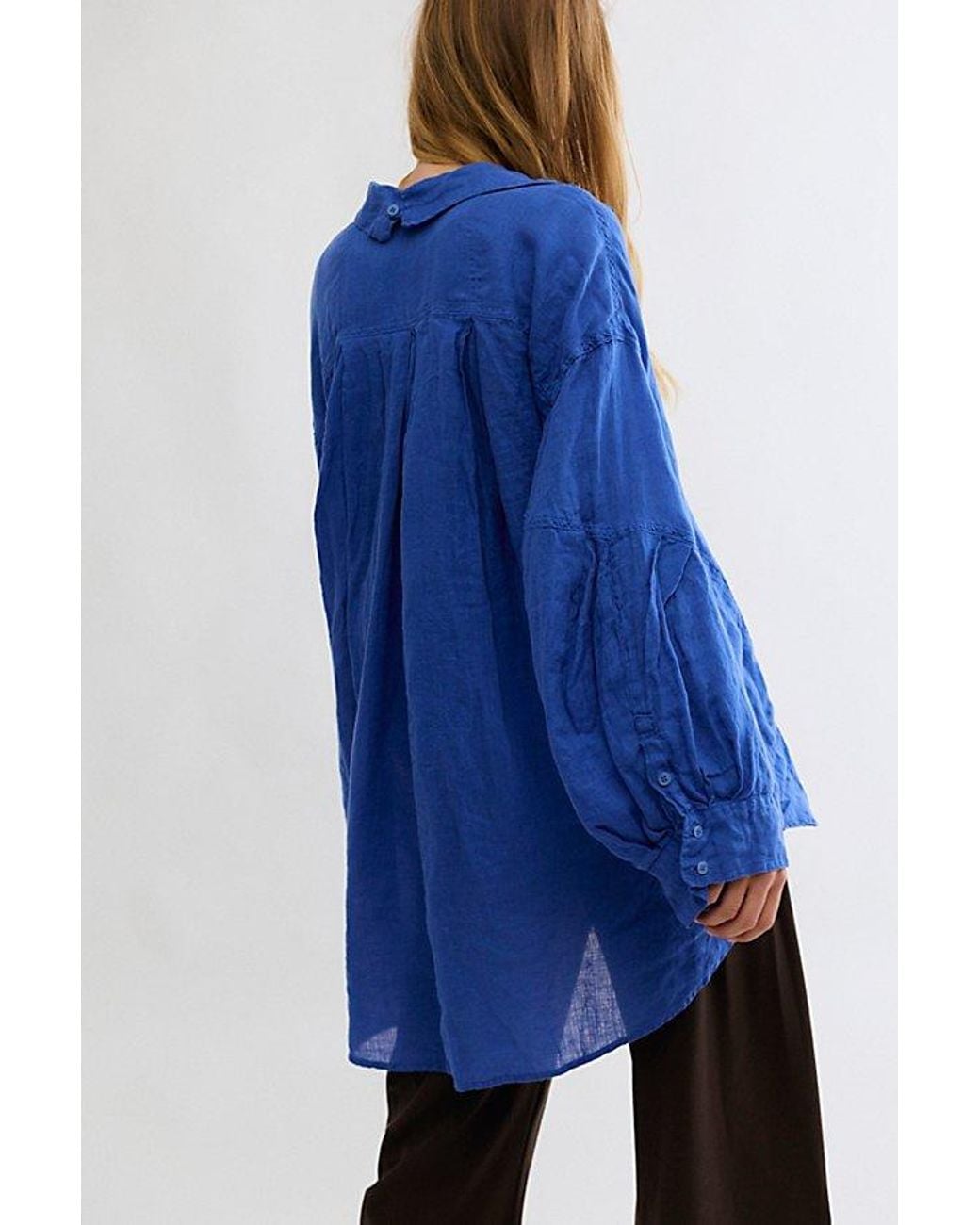 Free People Blue Selene Button Down Linen Shirt